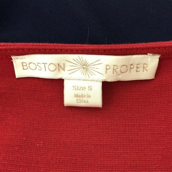 Boston Proper Red Navy Peplum Rhinestone Neck Top Shirt  |  Womens Small - Picture 6 of 9